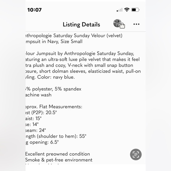 Anthropologie Saturday Sunday Velour Jumpsuit in Navy, Size Small - Picture 3 of 15